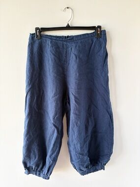 Bryn Walker Navy Blue Linen Wylie Pants Balloon Leg Elastic Waist Lantern M